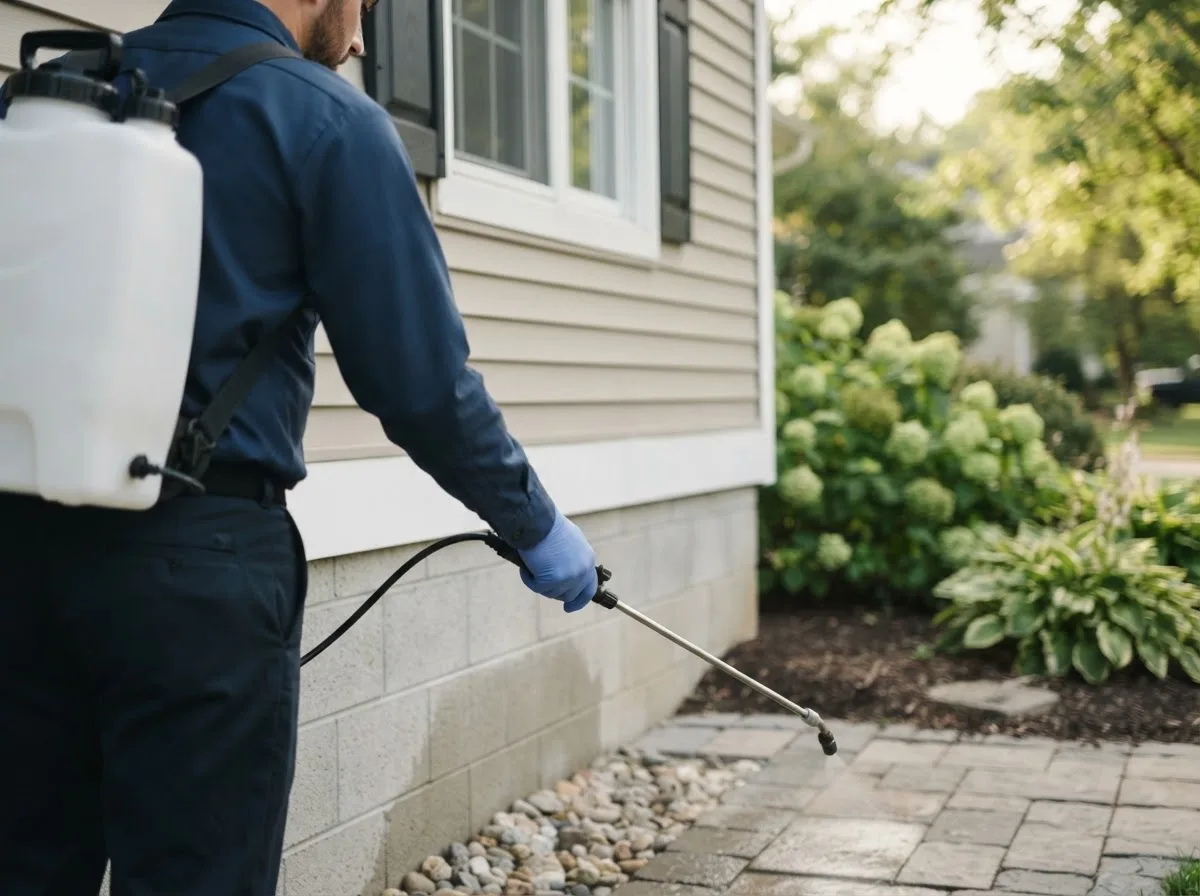 Pest control technician inspecting a home in Hallwood, VA